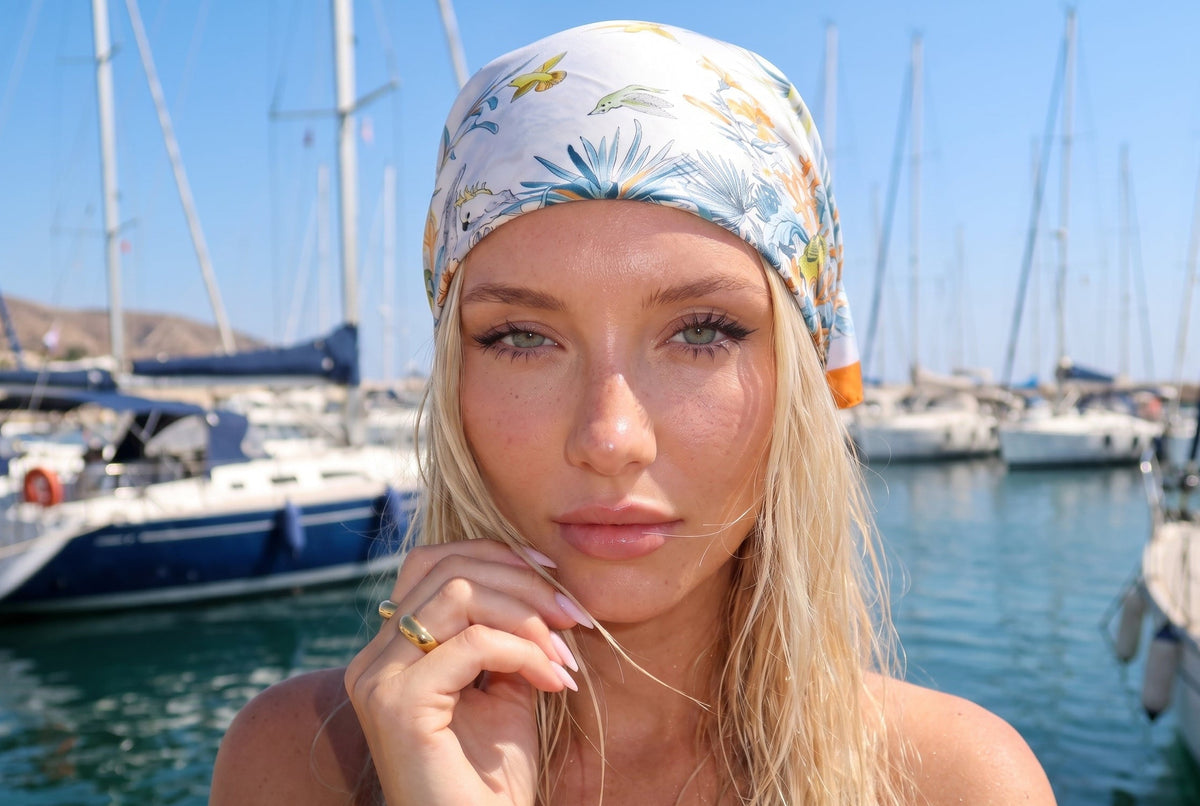 Gatz silk scarves, hair clips and hand fans