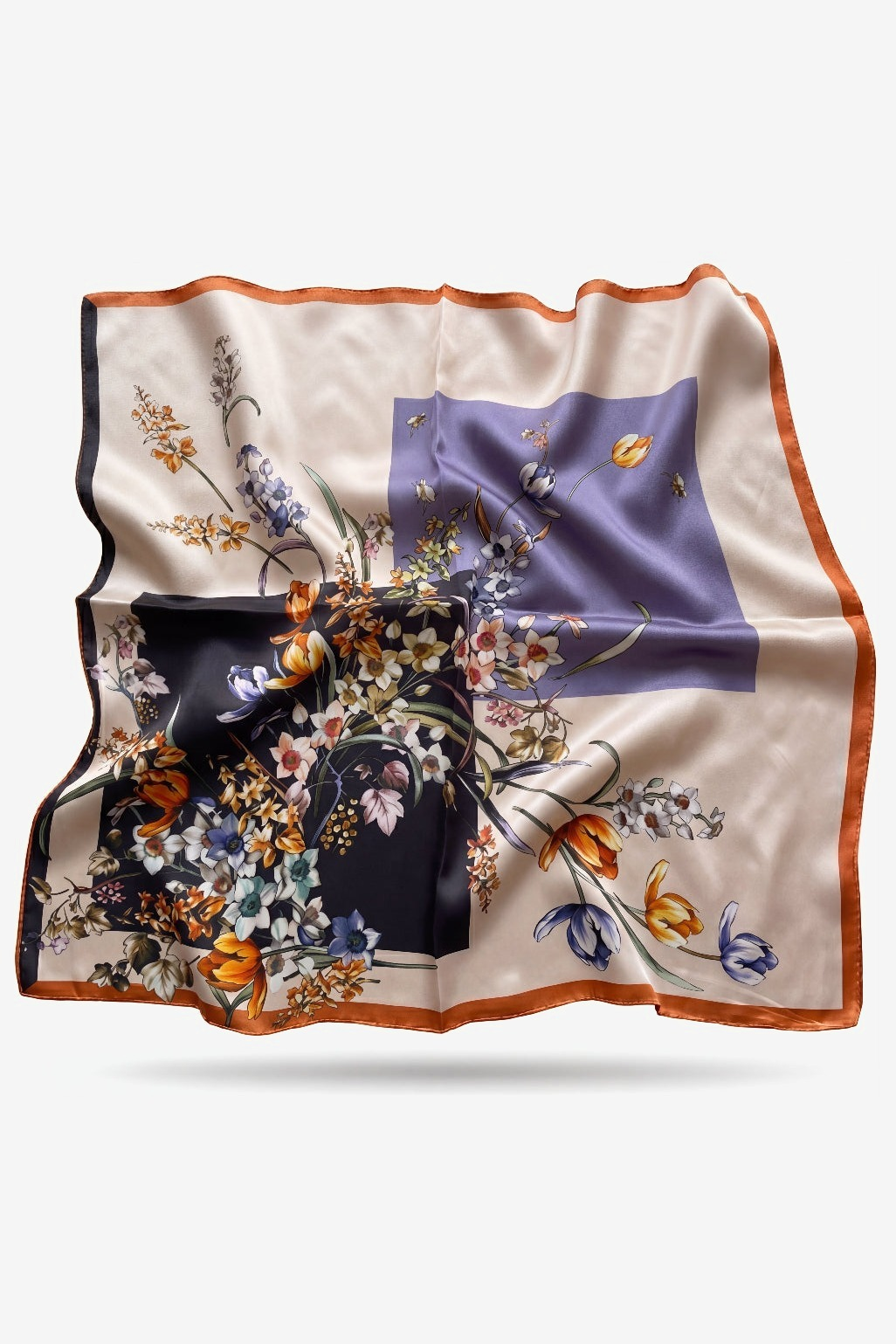 Solane silk scarf with Dutch Golden Age tulips on black - Gatz