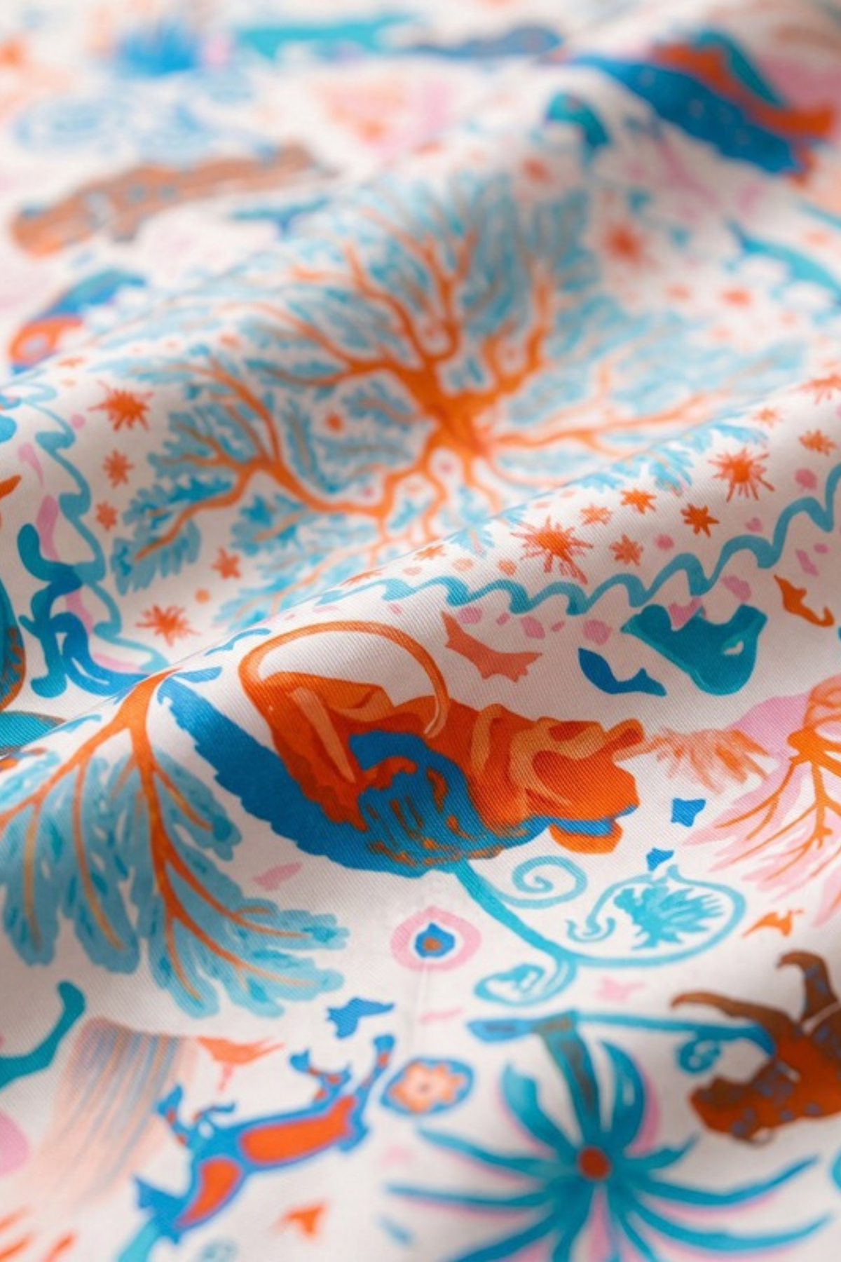 Close-up of the printed silk on the Gatz Margot scarf, showing the weave and print detail