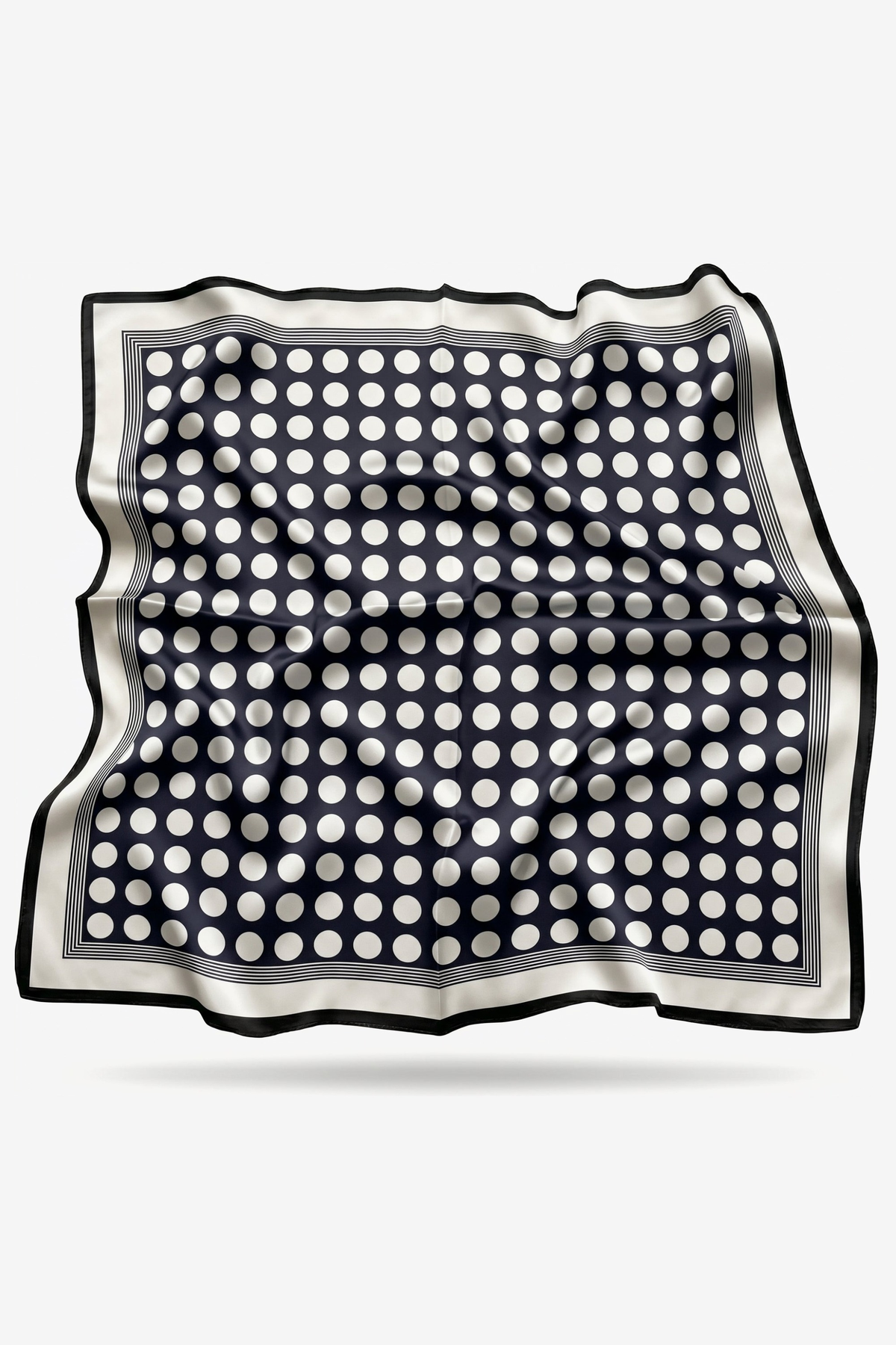 Estelle silk scarf with white polka dots on midnight navy - Gatz