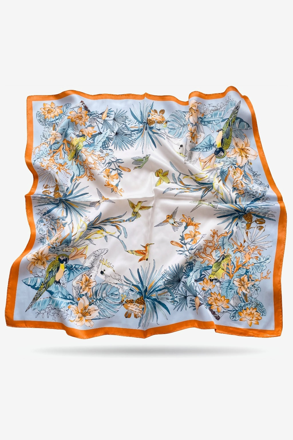 Janna silk scarf with a Victorian aviary of macaws and cockatoos - Gatz
