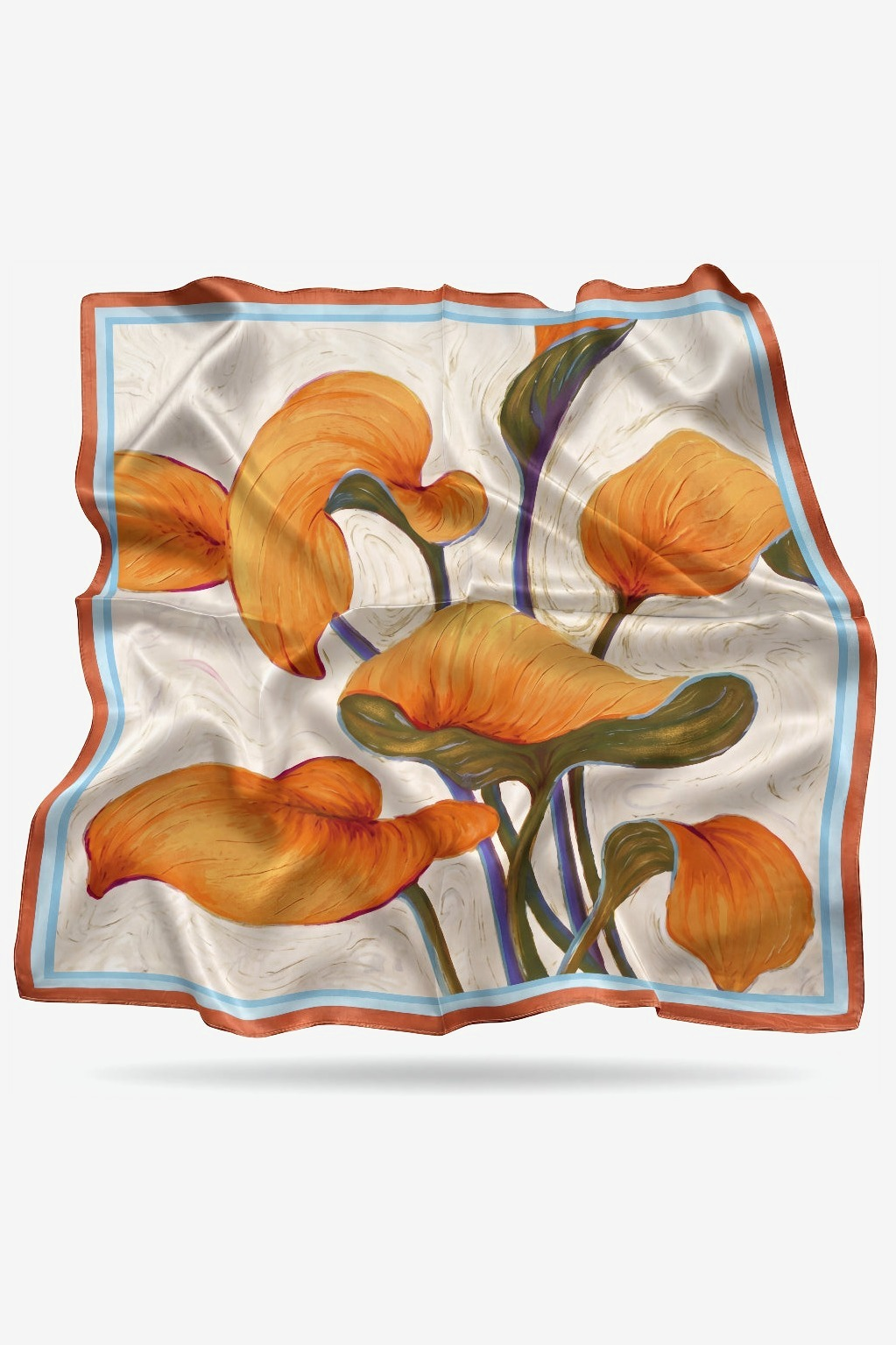 Paris silk scarf with an O'Keeffe calla lily in amber - Gatz