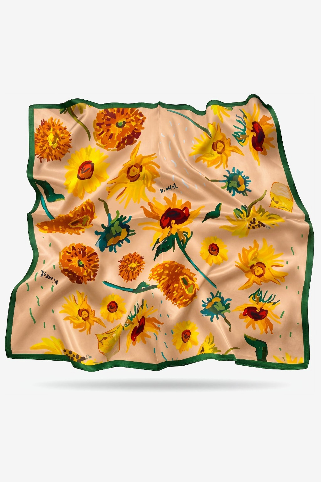Kim silk scarf with Van Gogh sunflowers in ochre - Gatz