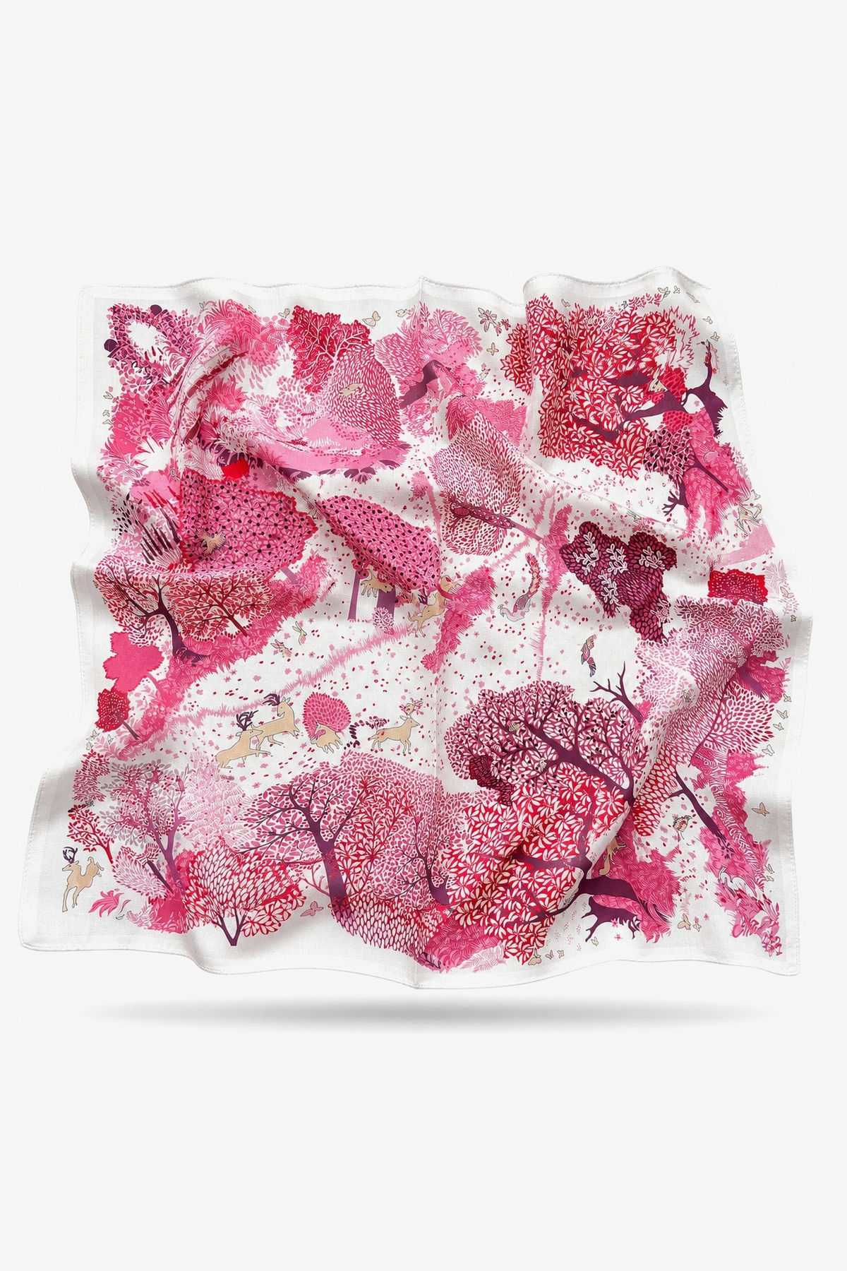 Corinna silk scarf with a rose toile de Jouy forest of deer and hares - Gatz