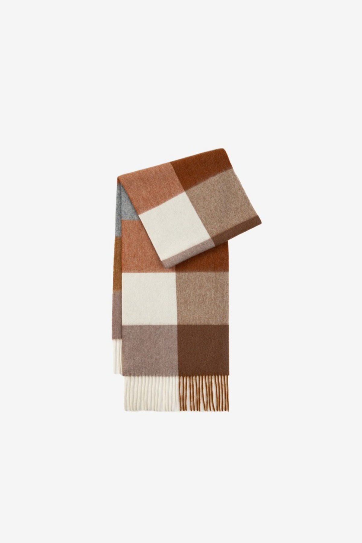 Juno wool scarf in a rust, terracotta, cream and slate block check - Gatz