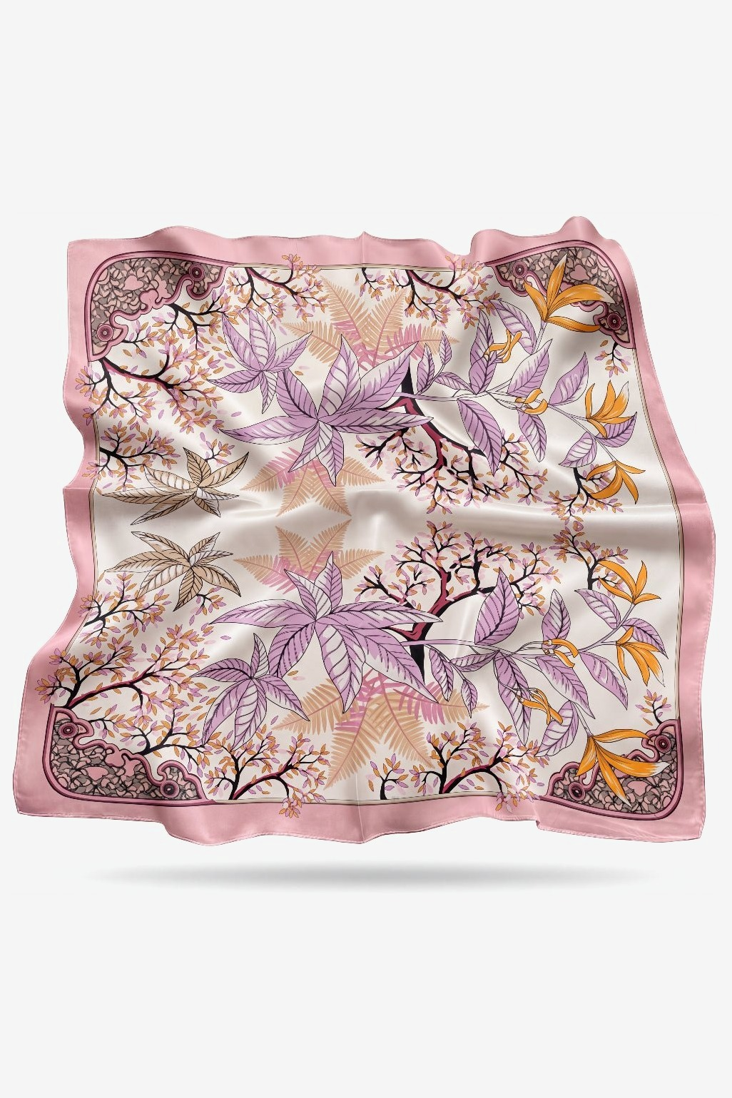 Vera silk scarf with a spring conservatory and bird-of-paradise on blush - Gatz