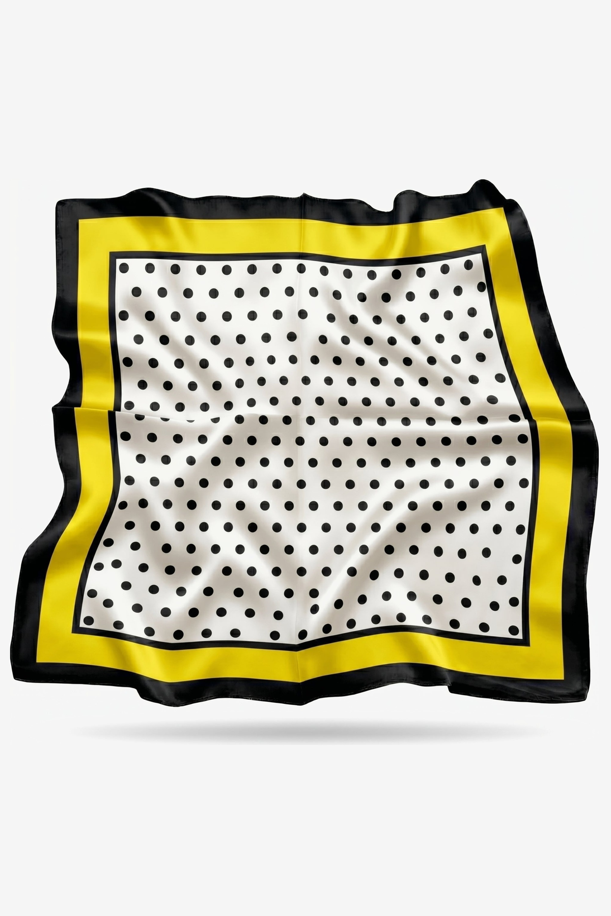 Margarit silk scarf with Pop-Art black dots framed in chrome yellow - Gatz
