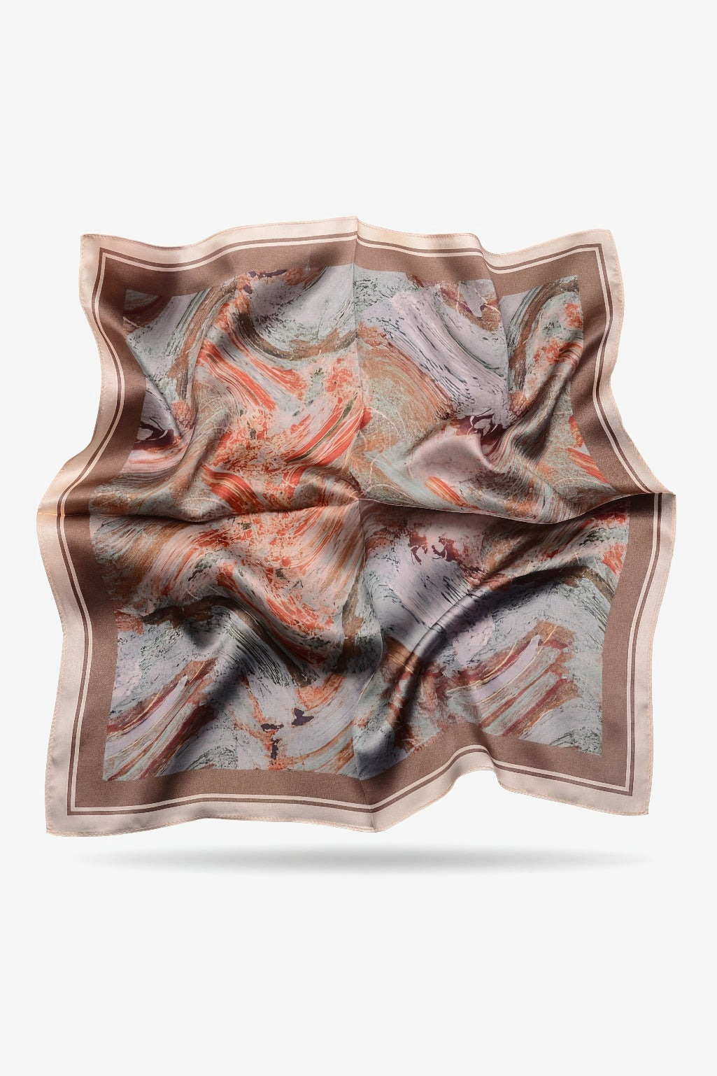 Jane silk scarf with coral and slate marbled swirl - Gatz
