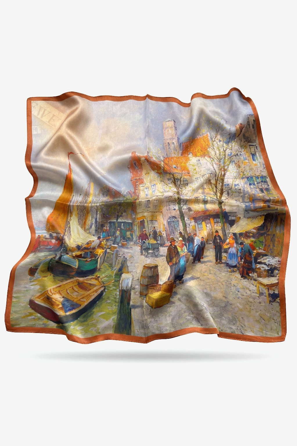 Jeanne silk scarf with a Dutch harbour and gabled rooftops - Gatz