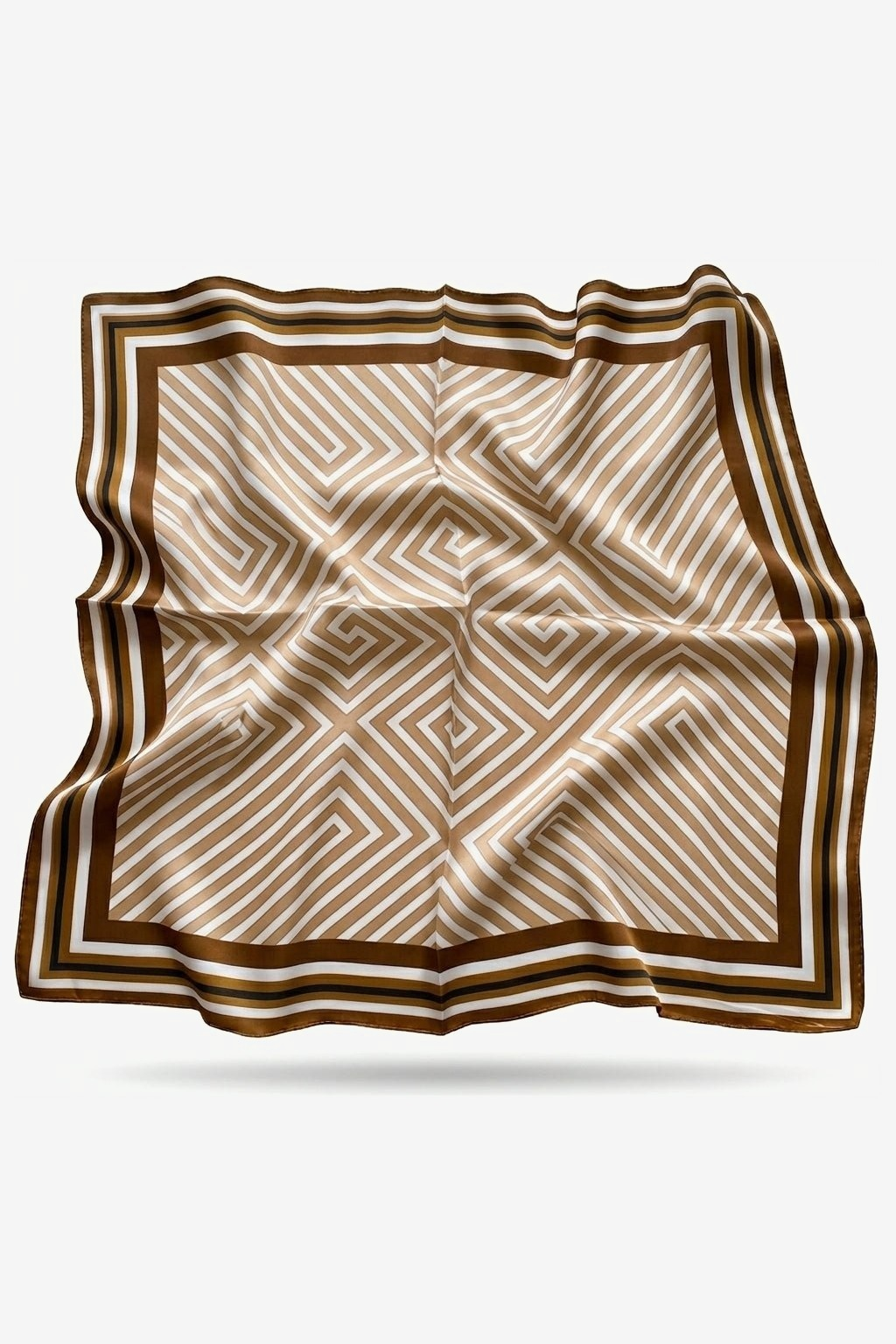 Benedícta silk scarf with Op-Art chevrons in tobacco and cream - Gatz
