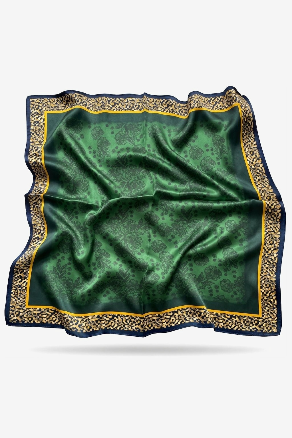 Daphne silk scarf with William Morris vines in emerald and obsidian - Gatz