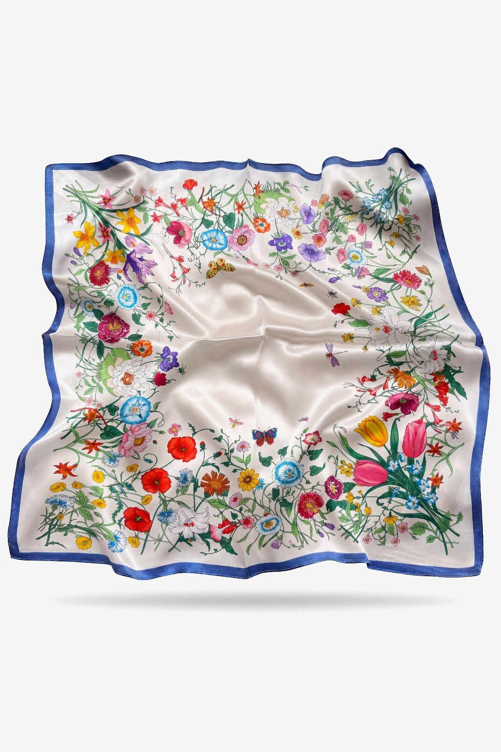 Lía silk scarf with a Renaissance herbarium and dragonflies - Gatz