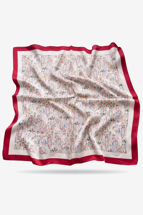 Brigitte silk scarf with multicoloured paisley on ivory - Gatz