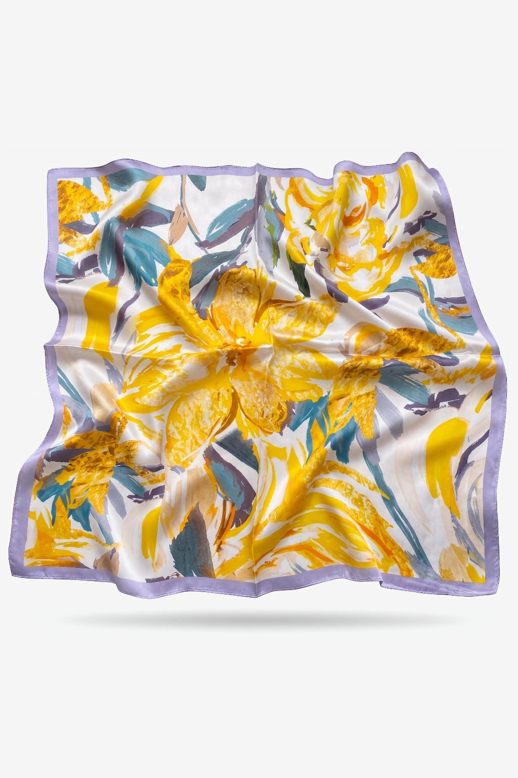 Georgina silk scarf with gestural daffodils and teal foliage - Gatz