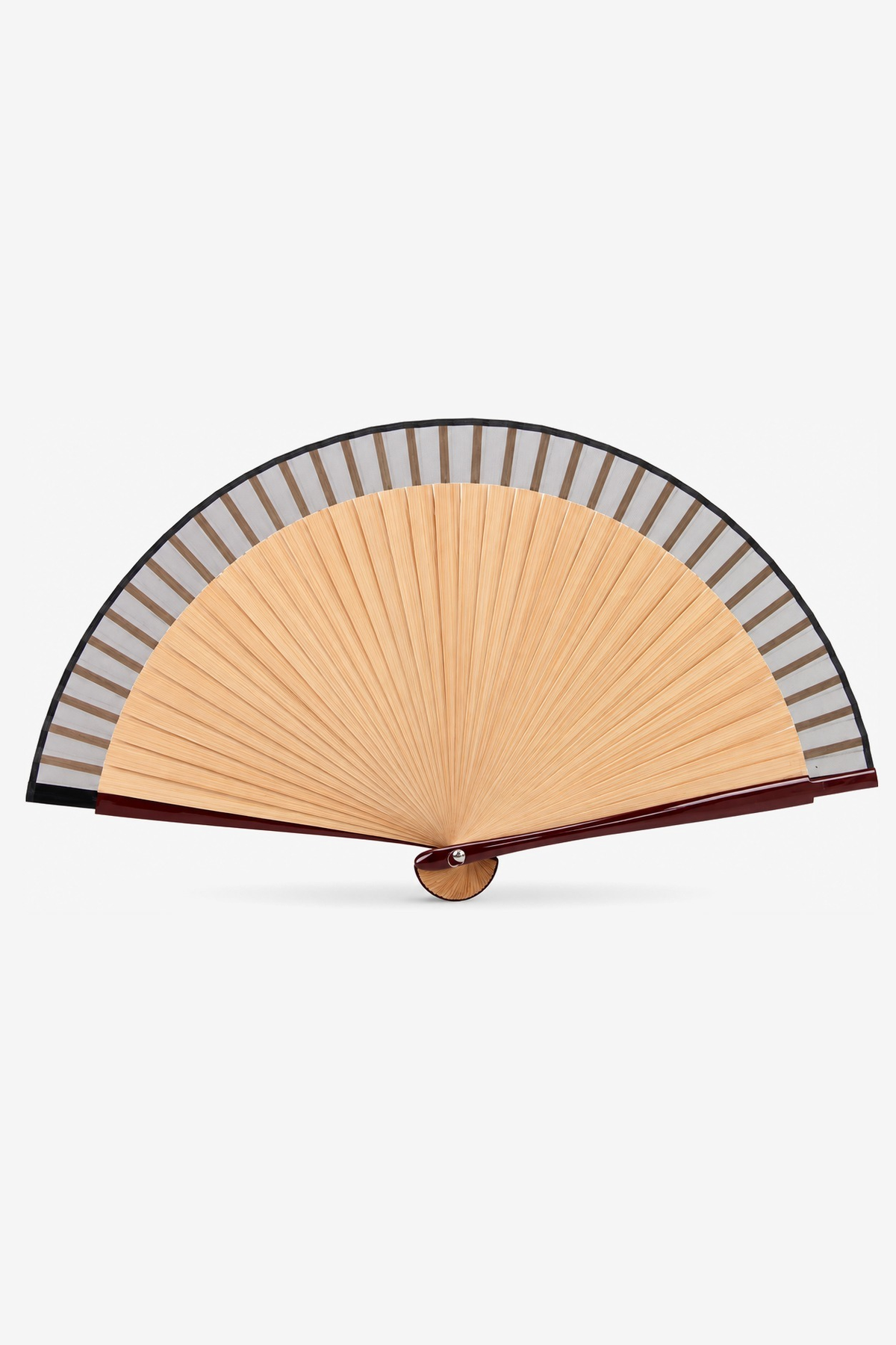 Linde hand fan with pale blond ribs and a dove-grey slotted band - Gatz