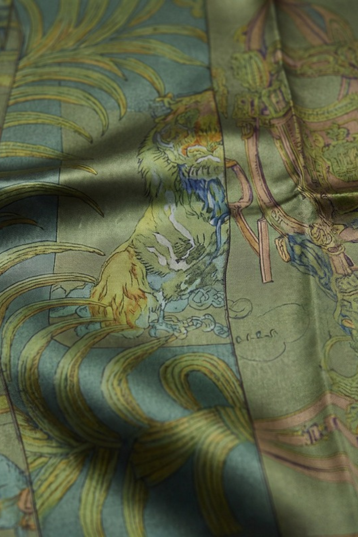 Close-up of the printed silk on the Gatz Coco scarf, showing the weave and print detail