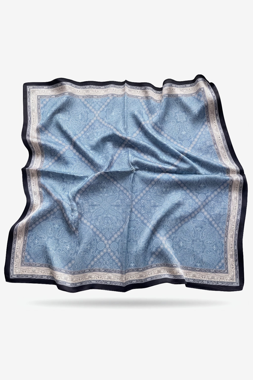 Amelia silk scarf with Silk Road paisley and cobalt medallions - Gatz