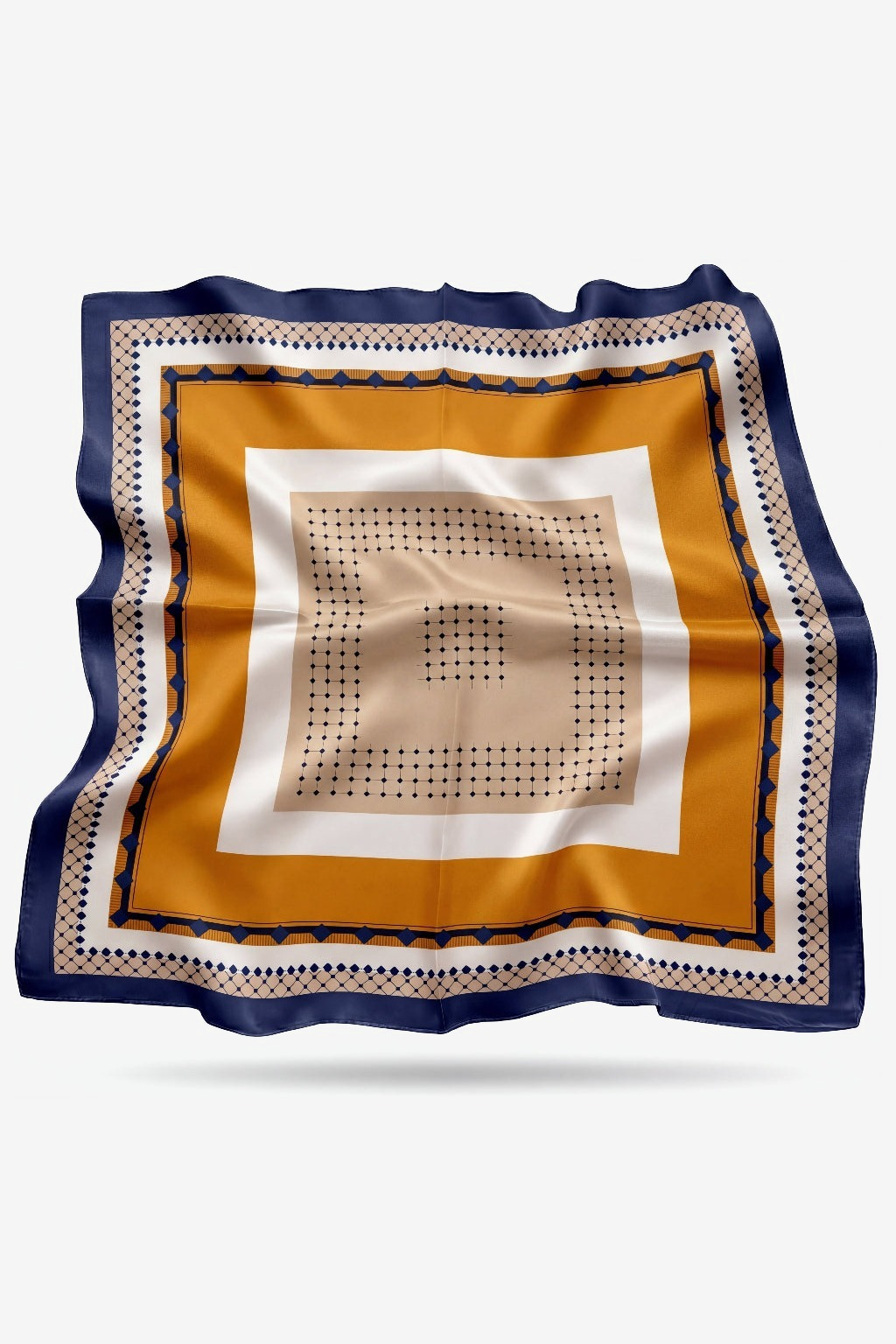 Primrose silk scarf with Bauhaus frames in burnt orange and indigo - Gatz