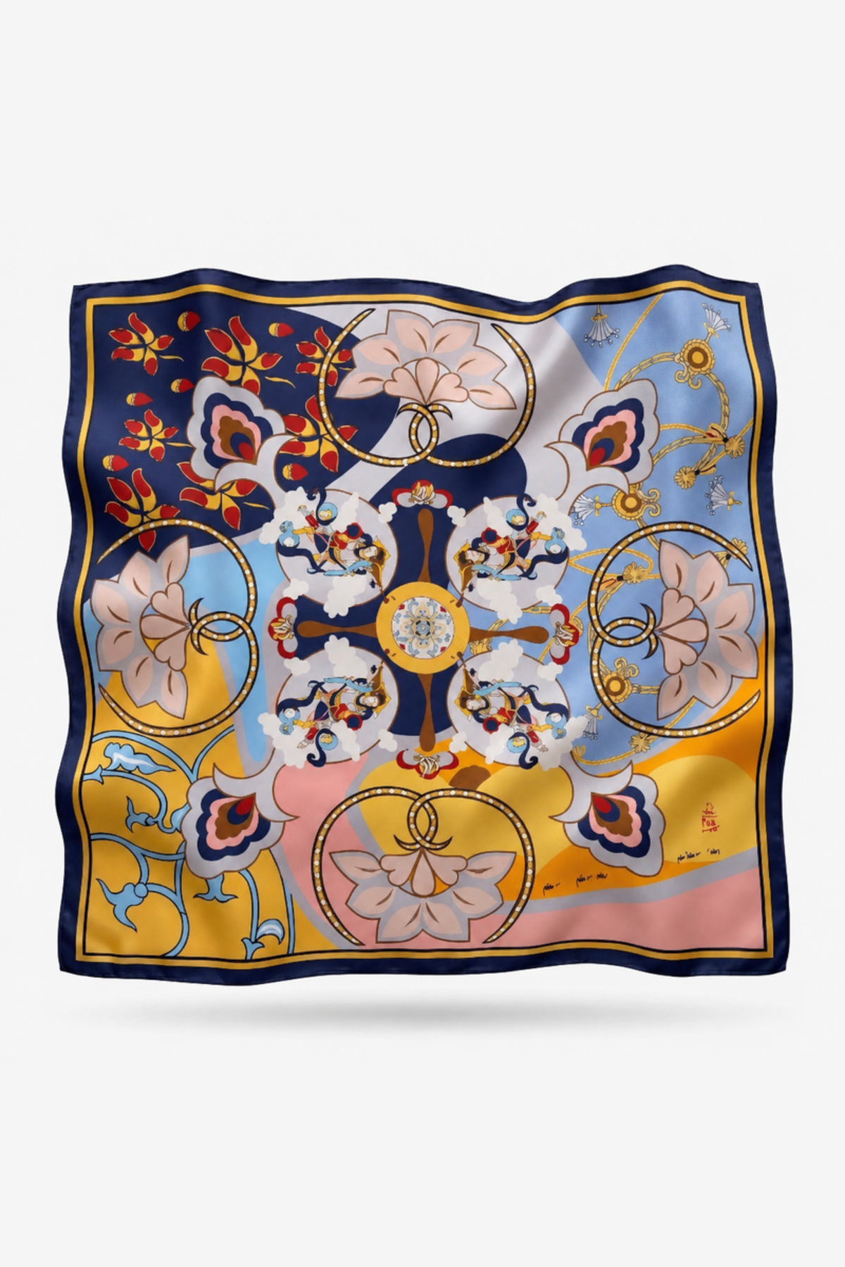 Rosalía silk scarf with a Persian miniature in lapis and saffron - Gatz