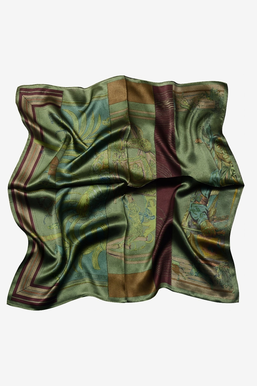 Coco silk scarf with equestrian bridles and stirrups in burgundy - Gatz