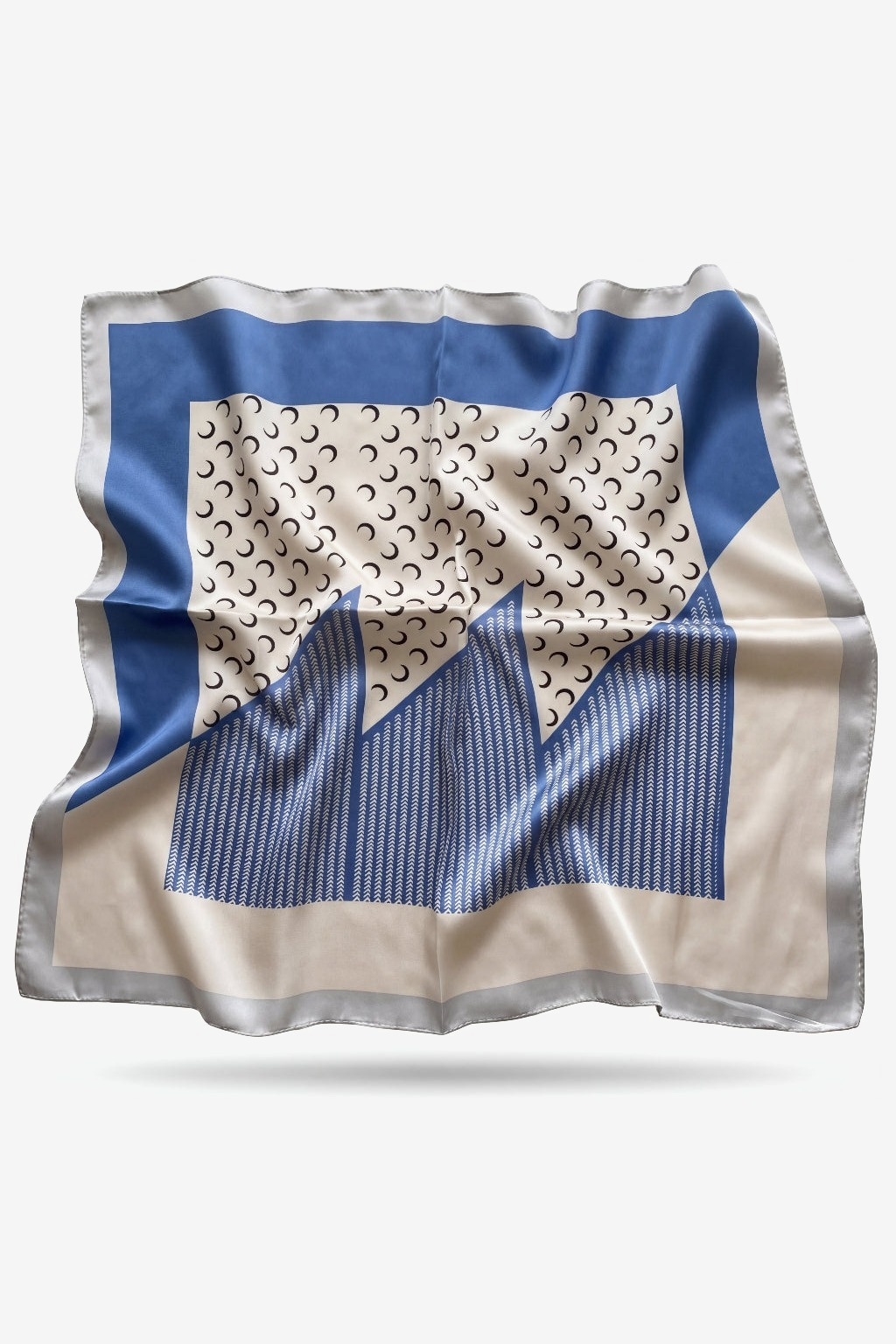 Angelina silk scarf with Memphis cobalt and oat blocks - Gatz