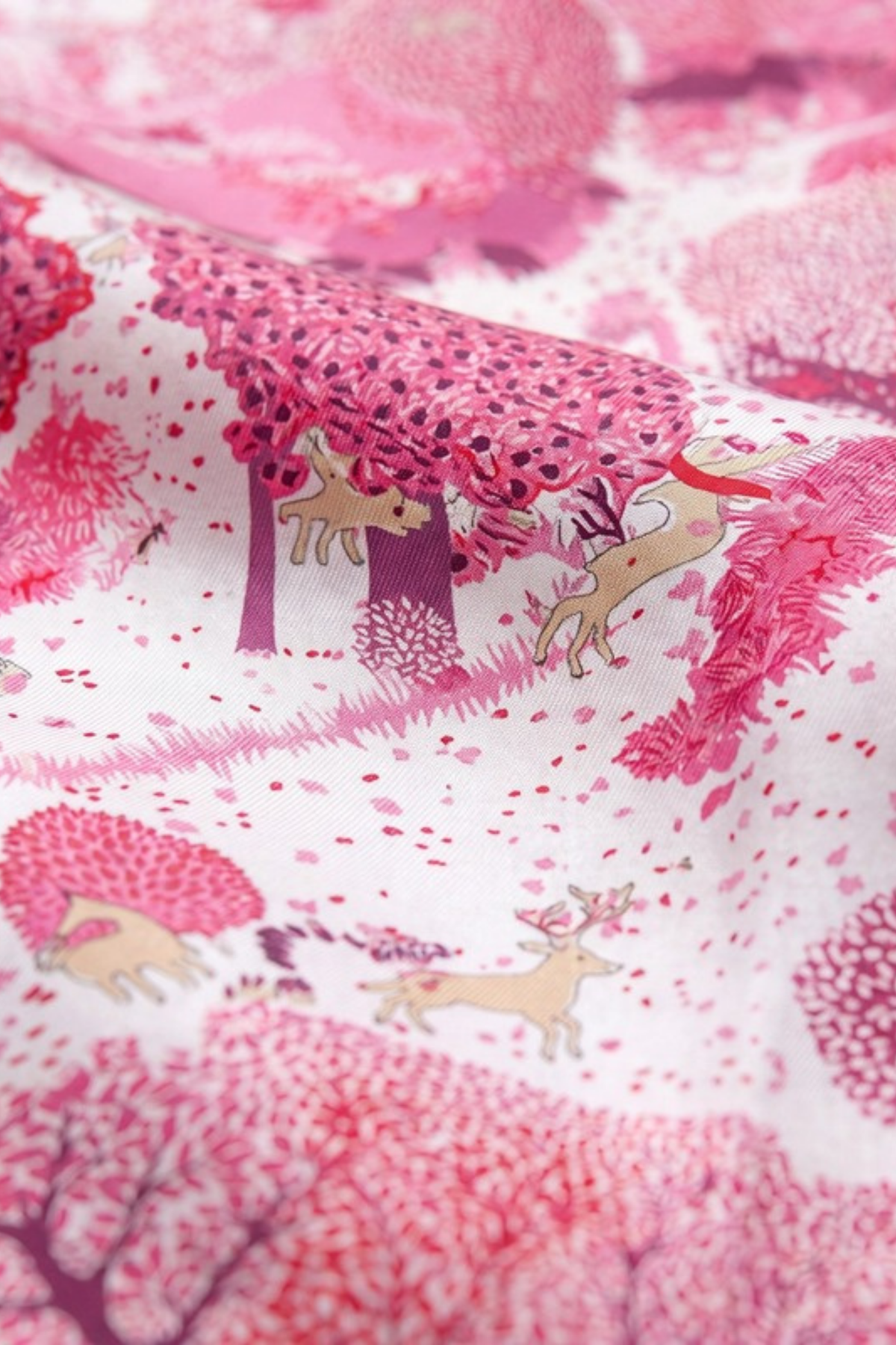 Close-up of the printed silk on the Gatz Corinna scarf, showing the weave and print detail