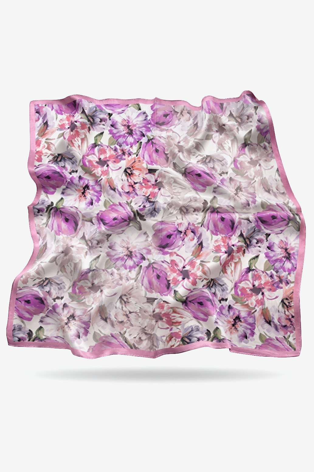 Lauré silk scarf with a Dutch tulip garden on cobalt-trimmed ivory - Gatz