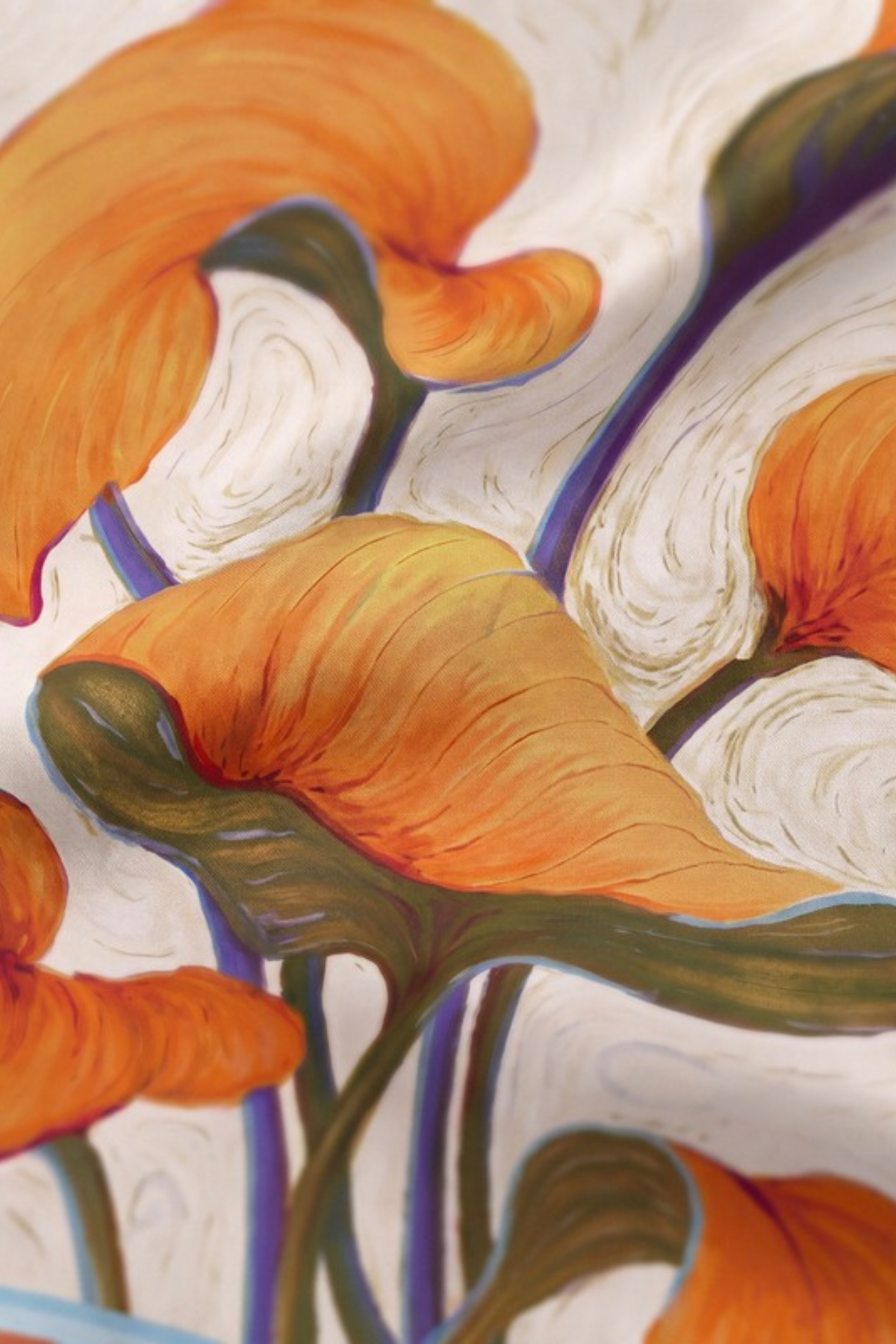 Close-up of the printed silk on the Gatz Paris scarf, showing the weave and print detail