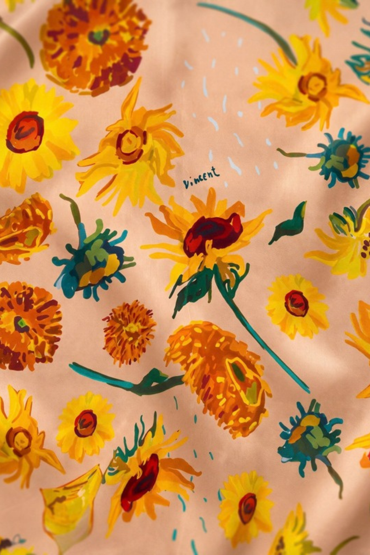 Close-up of the printed silk on the Gatz Kim scarf, showing the weave and print detail
