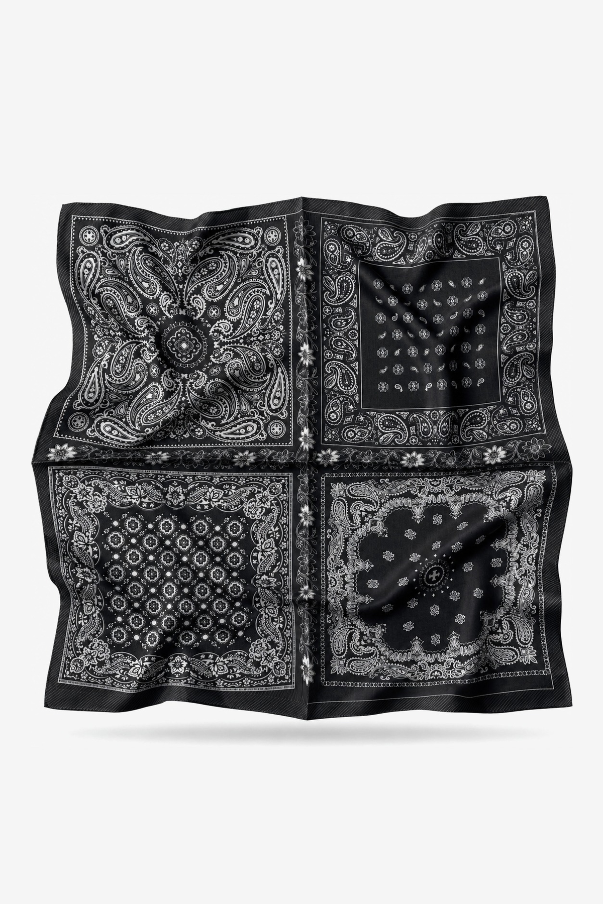 Kira silk scarf with bandana paisley in white on black - Gatz