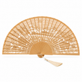 Bea hand fan, a scene pierced through honey-toned sandalwood - Gatz