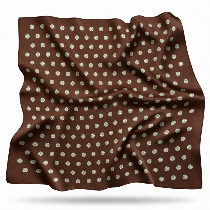 Joanne silk scarf with cream polka dots on deep chocolate - Gatz