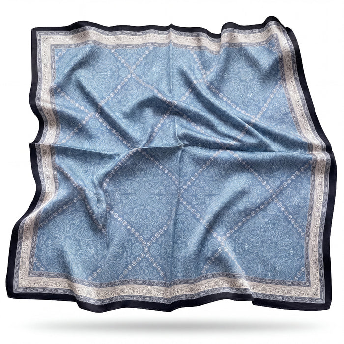 Amelia silk scarf with Silk Road paisley and cobalt medallions - Gatz