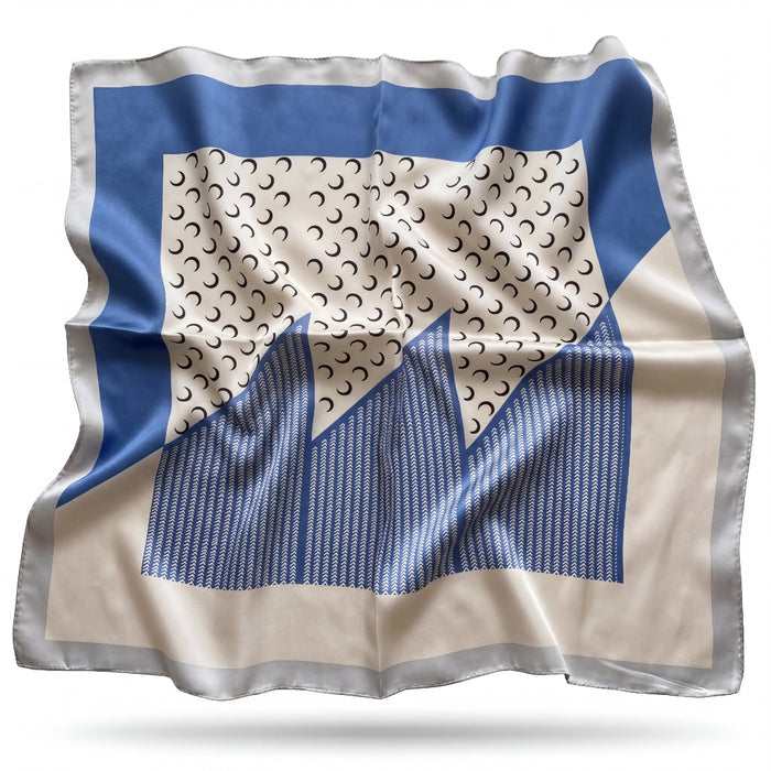 Angelina silk scarf with Memphis cobalt and oat blocks - Gatz