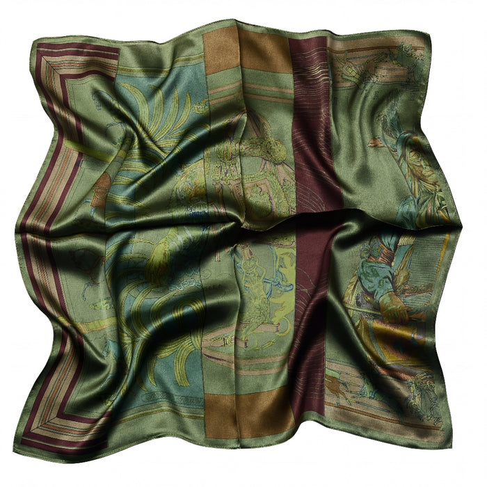 Coco silk scarf with equestrian bridles and stirrups in burgundy - Gatz