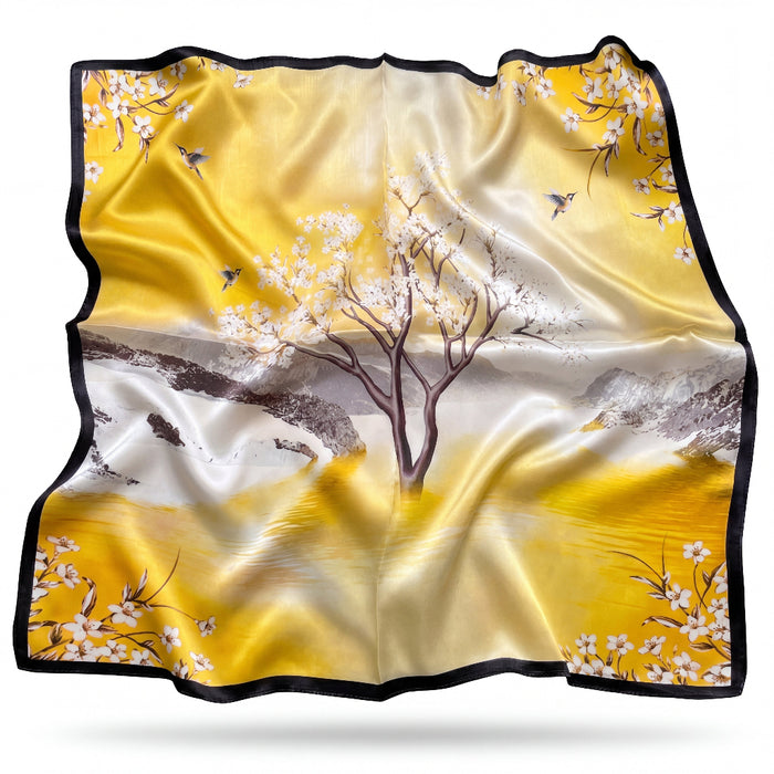 Hana silk scarf with Eastern spring blossom and hummingbirds - Gatz
