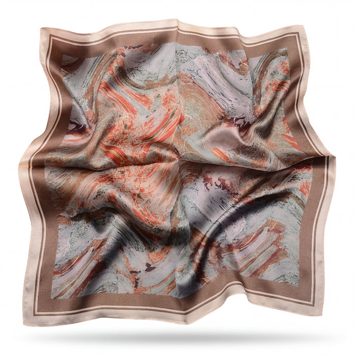 Jane silk scarf with coral and slate marbled swirl - Gatz