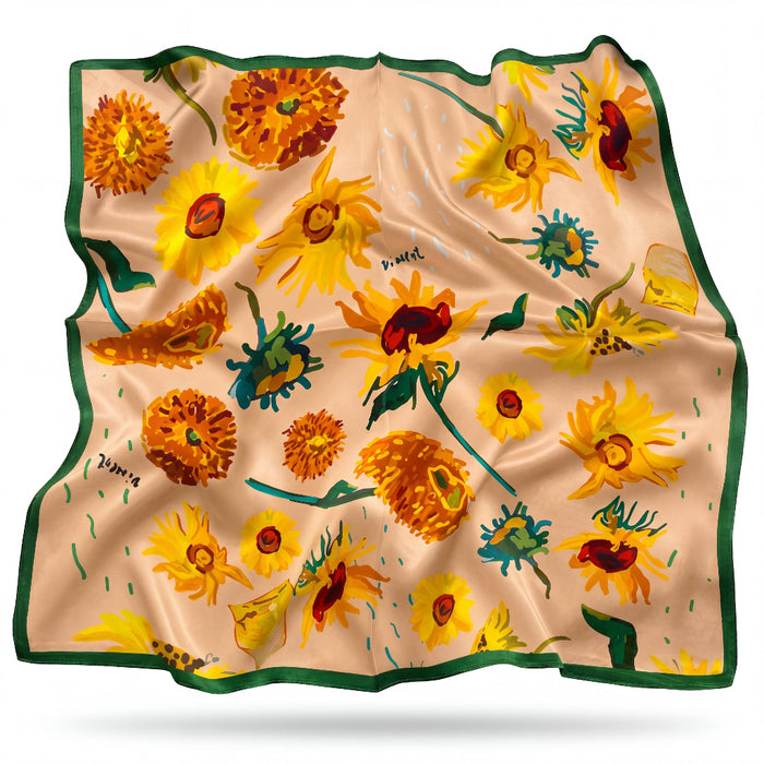 Kim silk scarf with Van Gogh sunflowers in ochre - Gatz