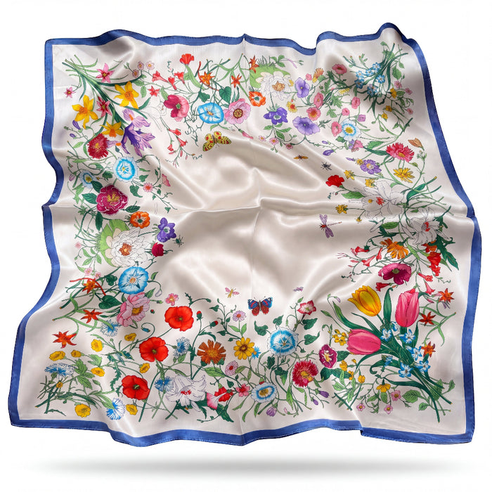 Lía silk scarf with a Renaissance herbarium and dragonflies - Gatz