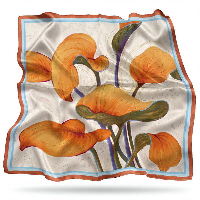 Paris silk scarf with an O'Keeffe calla lily in amber - Gatz