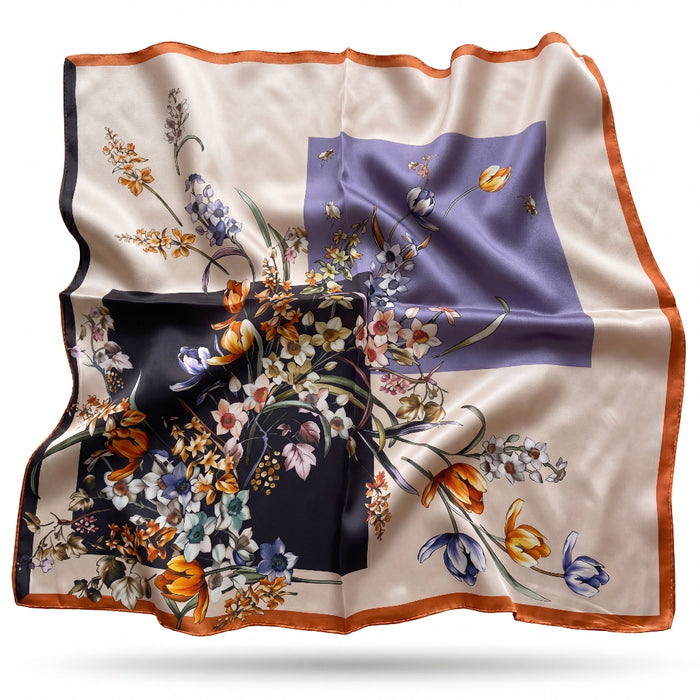 Solane silk scarf with Dutch Golden Age tulips on black - Gatz