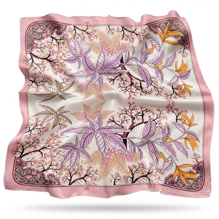 Vera silk scarf with a spring conservatory and bird-of-paradise on blush - Gatz