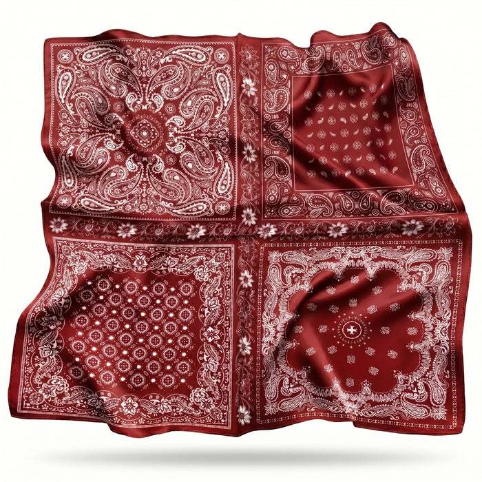 Odette silk scarf with bandana paisley in white on oxblood red - Gatz