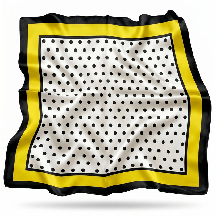 Margarit silk scarf with Pop-Art black dots framed in chrome yellow - Gatz