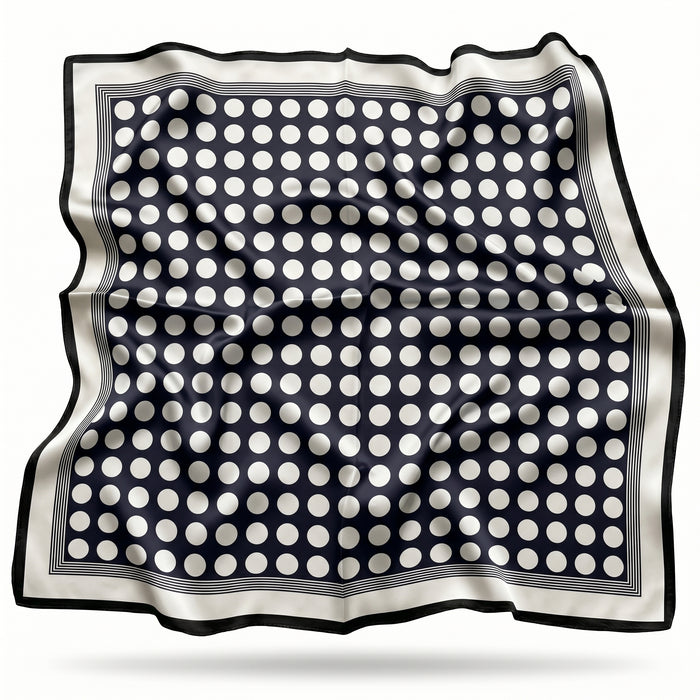 Estelle silk scarf with white polka dots on midnight navy - Gatz